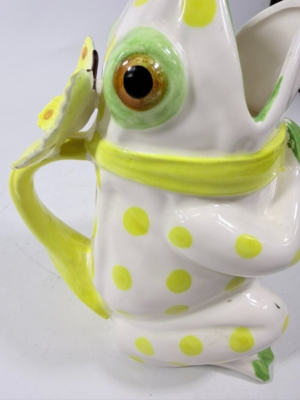 Frog Pitcher Vase Seymour Mann Hand Painted Ceramic Yellow Green Polka Dots Butt - Picture 15 of 16